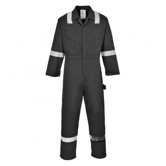 Portwest F813 Black Iona Safety Coveralls with Reflective Tape