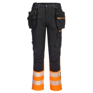 Portwest DX457 DX4 Class 1 Hi-Vis Detachable Holster Pocket Craft Trousers (Orange/Black)