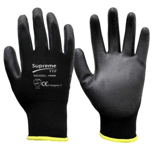 Supreme TTF 100BB Black Polyurethane-Coated Work Gloves