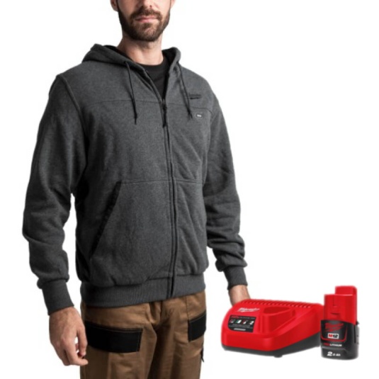 Milwaukee M12 HH BL3-0 Men's Heated Work Hoodie with Battery and Charging Station (Grey)