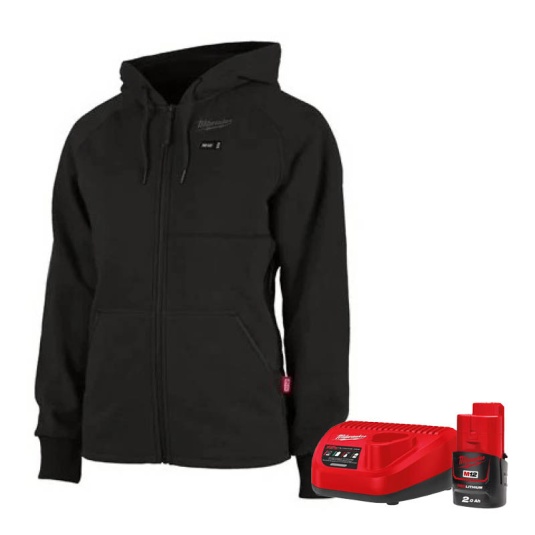 Milwaukee M12 HH LBL1-0 Ladies Heated Hoodie with Battery and Charging Station (Black)