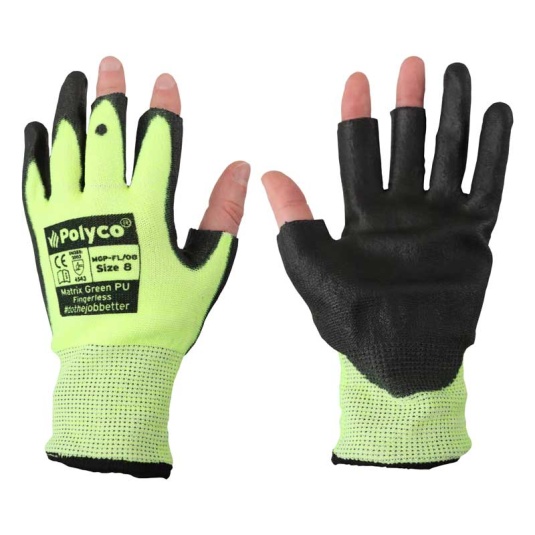 Polyco Matrix Green PU Cut-Resistant Fingerless Gloves MGP-FL