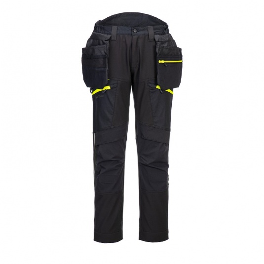 Portwest DX450 Black Waterproof Ripstop Softshell Trousers with Detachable Holster Pockets