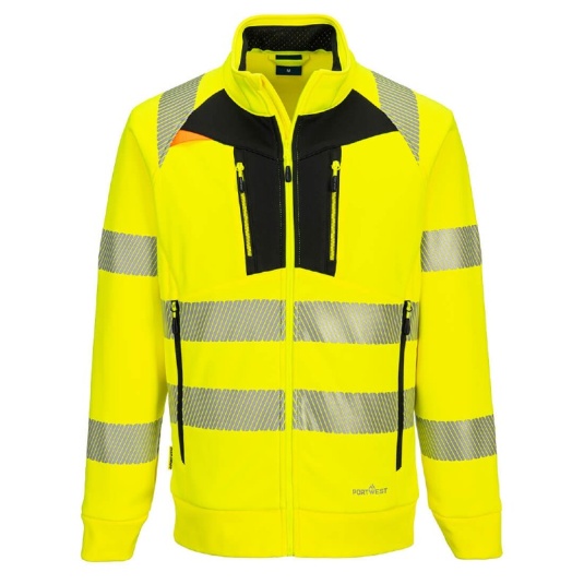 Portwest DX477 Hi-Vis Reflective Funnel Neck Sweatshirt (Yellow and Black)