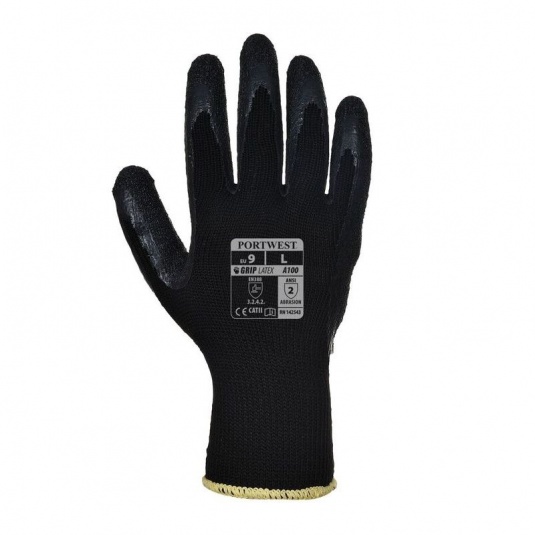 Portwest A100 Latex Palm Grip Black Gloves - Workwear.co.uk