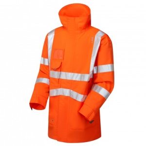 Leo Workwear EcoViz A04 Clovelly Breathable Waterproof Hi-Vis Orange Anorak